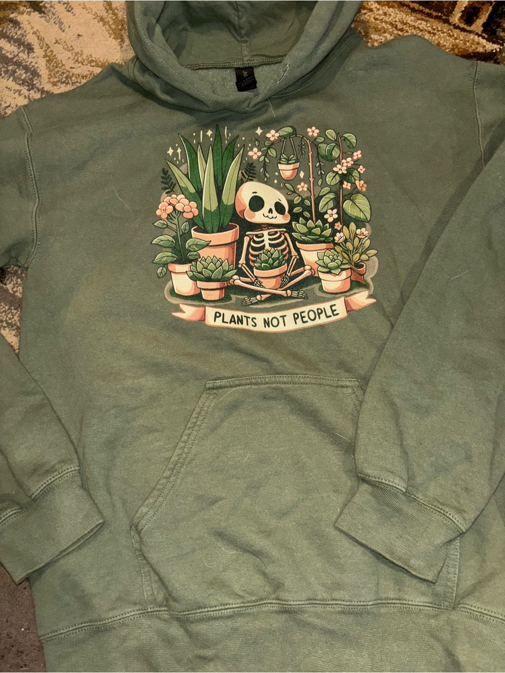 Gildan Green Hoodie with Plant Skeleton Graphic